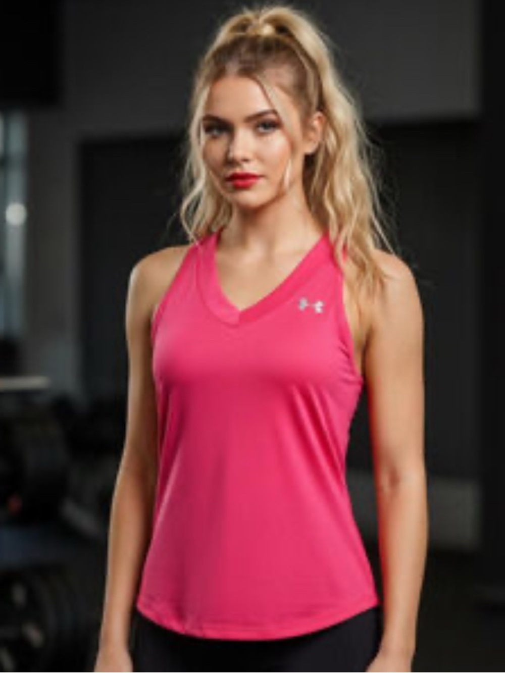 Under Armour Bright Pink V-Neck Athletic Tank Top